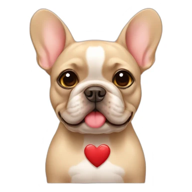 beige French bulldog with heart sticker