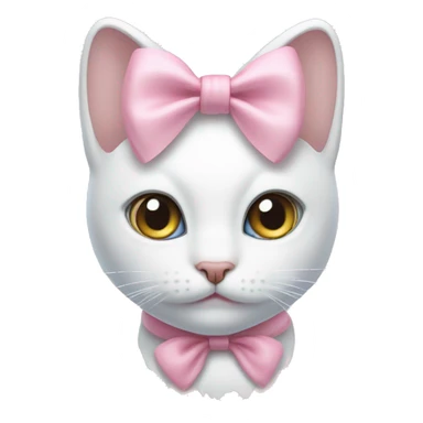 a white cat, with pastel pink bow on its neck sticker