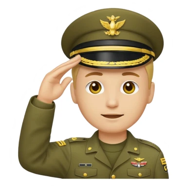 Eine salutierenden Emoji (Hautfarbe: gelb ) in Armee Klamotten männlich; salutierend mit der rechten Hand und auf der Höhe der Stirn  sticker