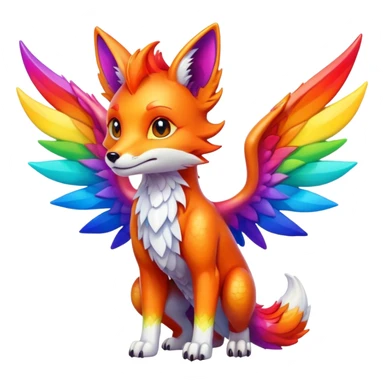 Cartoon Fox dragon hybrid with wings face front full body rainbow colored sticker