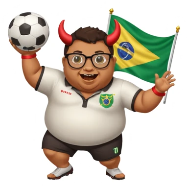 make an guy called pedro who is dancing with a football and playing brazzilian phonk and hee has glasses and is obese and make it look like hes listening to brazzilian phonk so it has a brazil flag and text saying phonk on it and give him demon laser eyes sticker