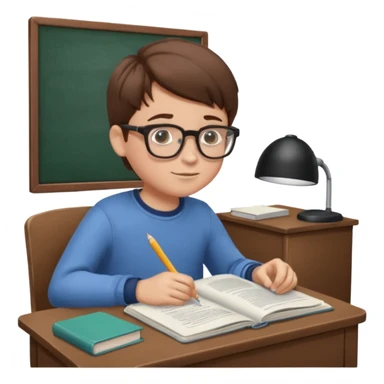 Boy with glasses sitting at school reading with his back to the camera sticker