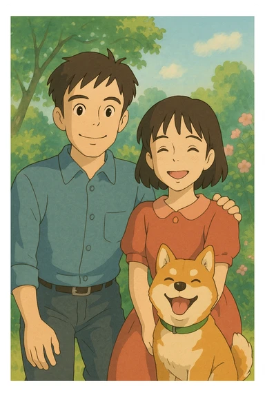 couple with pet posing for photo sticker