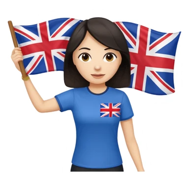 Woman teacher with dark hair in T-shirt with the UK flag surfing  sticker