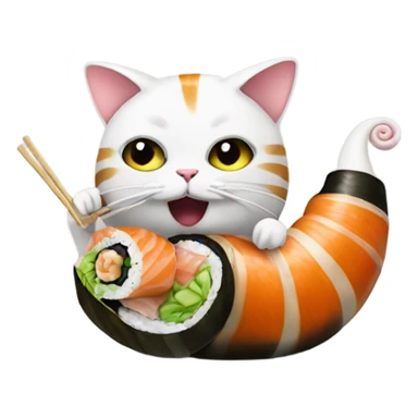 cat in a snail costume eating sushi sticker