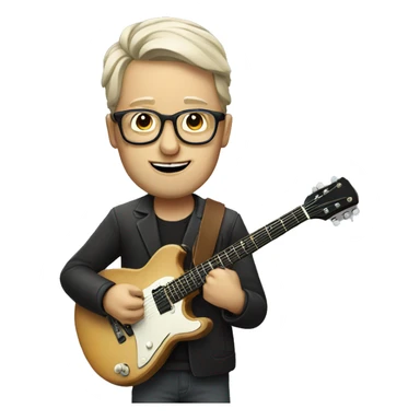 white bespectacled man with guitar sticker