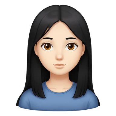 Rosto redondo, cabelos lisos comprido de cor preto, olhos um pouco puxados de cor castanho sticker