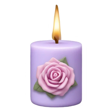 A soft lilac candle with a delicate pink wax rose on top, placed beside an old poetry book. sticker