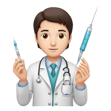 Doctor holding injection sticker