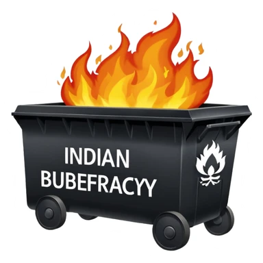 Flaming dumpster fire with the words "Indian bureaucracy" on the dumpster. No typo. sticker
