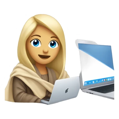 Blonde girl with blue eyes wrapped in blanket on laptop  sticker