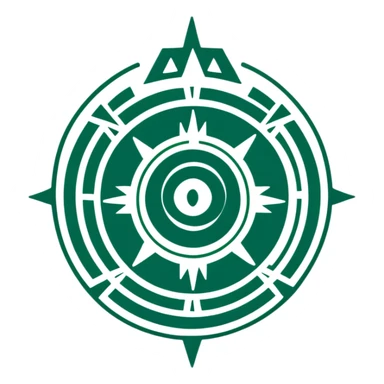 Maya sun symbol hieroglyph with precise geometric shapes, flat design, strictly white and deep green only, sharp angular lines, no curves sticker