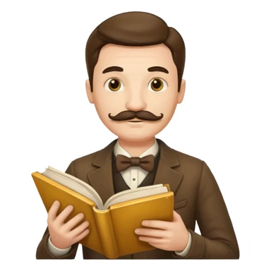 gentleman with moustache holds a book and reads it, golden gradient background sticker