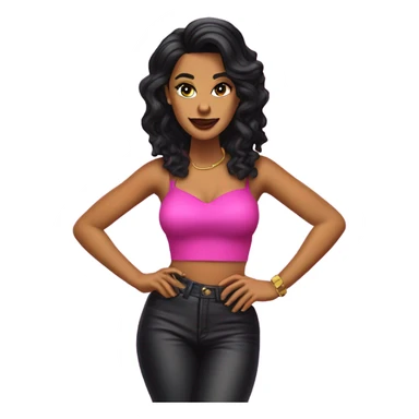 Tanned woman with black hair dressed in 1990s r&b hair, makeup, and neon attire  sticker