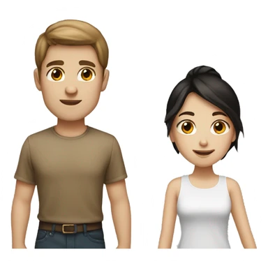 Brown haired girl light tan and white boy black hair couple sticker