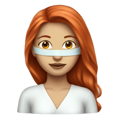 Red-haired girl with long hair in a spa mask sticker