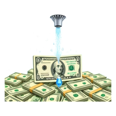 Sprinkler system shooting out streams of dollar bills, instead of water, clearly showing financial benefit sticker