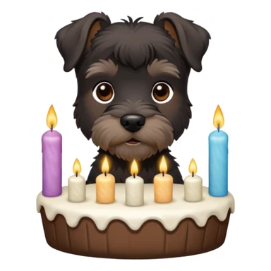 All black and brown schnauzer with cake sticker