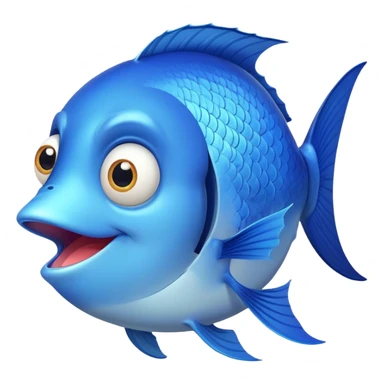 super derpy bright blue fish in side profile facing right, huge bulging eye, wide open mouth looking shocked and stupid, flat 2D side view only sticker