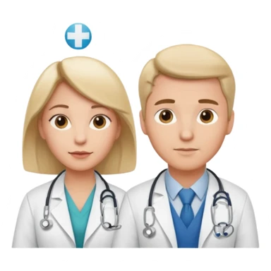 Female doctor and male doctor with medical symbols sticker
