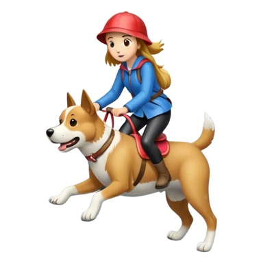 Girl riding dog down a rainy mountain  sticker