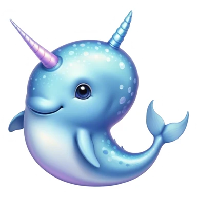 Cinematic Cute Cute Narwhal Portrait Emoji, Head tilted playfully and inquisitively, featuring a charming, sleek body with softly iridescent skin, a prominently spiraled tusk and large, twinkling eyes full of gentle wonder, Simplified yet irresistibly adorable features, highly detailed, glowing with a warm, inviting ocean glow, high shine, affectionate and lively, stylized with a touch of magical sea whimsy, soft glowing outline, capturing the essence of a mischievous yet endearing cute narwhal that seems as if it could frolic out of the screen into your heart! sticker
