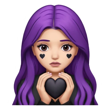 A Kylie Jenner with long purple hair is sad and holds a black heart in her hands sticker