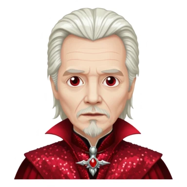 Gary Oldman as Dracula with long white hair, dark red sequin outfit, without glasses sticker
