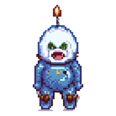 rocket man with a screaming face and farting, pixel art style sticker