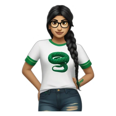 Mia Khalifa black braid white tshirt green sleeves slytherin logo sticker