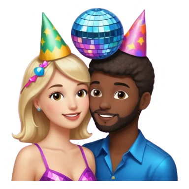White Girl kissing black boyfriend with disco ball and party  sticker
