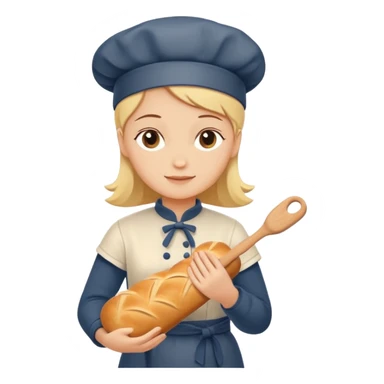 Baking humanless avatar in clean vibrant style illustration. Fresh bread and rolling pin, warm golden tones, simple shapes, flat design, high contrast, cozy and friendly. sticker