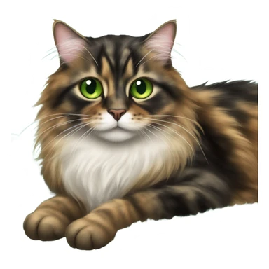 Long hair tortie cat with green eyes laying on a sheep skin throw sticker