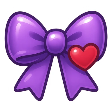 purple bow emoji, cute and shiny, with a heart accent sticker