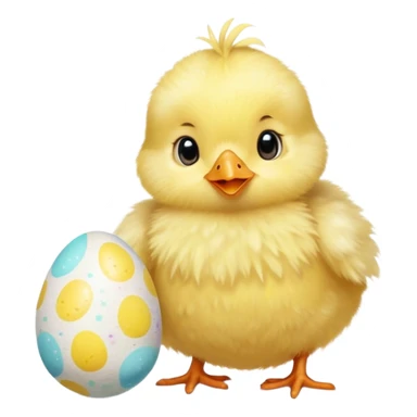 Cute yellow baby chick with Easter egg sticker