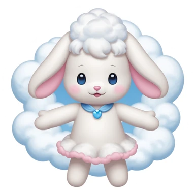 Cinnamon roll from sanrio dancing in the clouds that looks just like him from the cartoon blue eyes pink cheeks white body and filled with cuteness sticker
