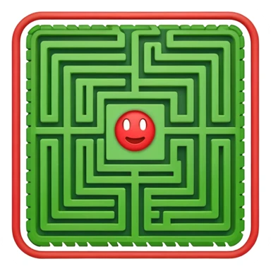 Create a realistic emoji of a maze with different patterns in red which show the wrong way and one way which shows the right way across the maze in green sticker