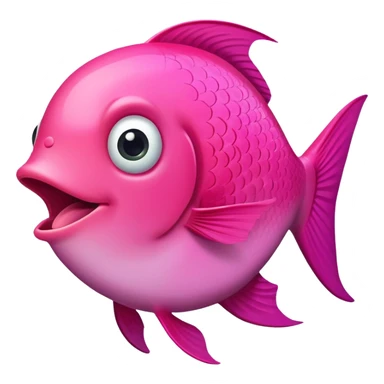 extremely derpy bright pink fish in perfect side profile facing right, wide surprised eye, big open mouth with visible tongue, stupid gaping expression, flat 2D side view only sticker
