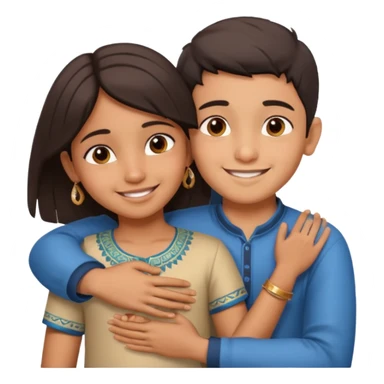 indian boy hugging indian girl from behind... boys hand down near navel of girl... boys head on the shoulder of girl sticker