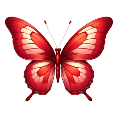 Cinematic Realistic Noble Red Butterfly Portrait Emoji, Poised and elegant, with delicate, translucent wings rendered in rich ruby and scarlet hues, a slender, graceful body with intricately detailed textures, and soft, reflective eyes, illuminated by natural light, high shine, intelligent and regal, styled with an air of refined natural splendor, focused and attentive, soft glowing outline, capturing the essence of a watchful and confident red butterfly that appears to emerge majestically from the screen! sticker