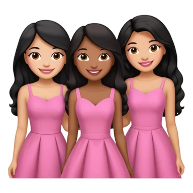 3 besties with professional glammed up looks wearing pink, medium skin tone smiling big with black long hair  sticker