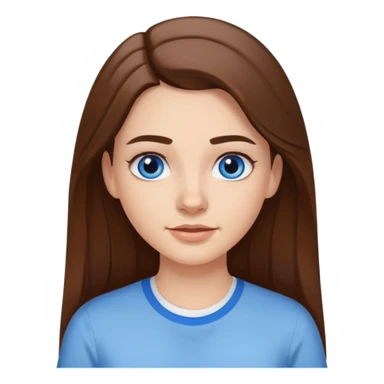 A pretty white girl with long brown hair dark eyebrows and braces and blue eyes wearing a white shirt sticker