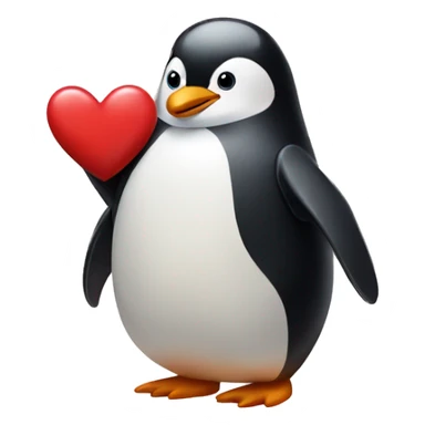 Penguin holding a heart sticker