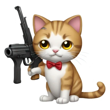 cat with a gun and a bow sticker