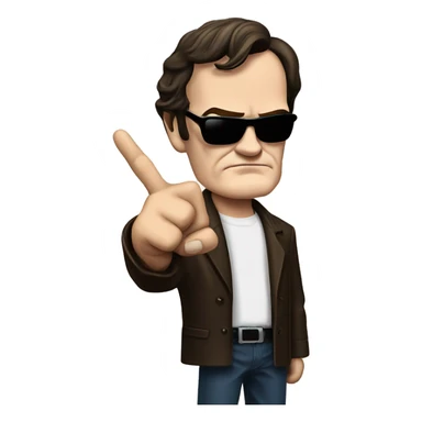 Quentin Tarantino shows the finger sticker