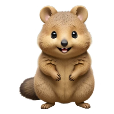 cinematic-quokka-realistic-full-body-standing on its hind legs hunched over-emoji,-small-round-frame-balanced-on-tiny-strong-hind-legs,giant fluffy cheeks large smile-fluffy-brown-fur-radiating-a-warm-softness skinny tail, ,-big-round-eyes-filled-with-joy-and-innocence,-tiny-clawed-paws-held-close-to-chest,-cheerful-smile-exuding-endearing-happiness,-simplified-yet-realistic-focused-features,-highly-detailed,-glowing-with-a-sunny-warmth, expressive eyes  sticker