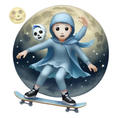 skater boi  ghost skating under a moon sticker