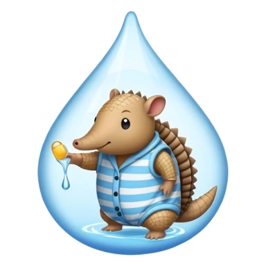 armadillo wearing pajamas inside a drop of water, emoji style sticker