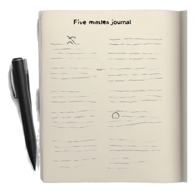 A journal with hand writing “five minutes journal” text on its cover sticker