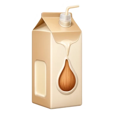 realistic almond milk carton or bottle, beige or off-white, minimalist, neutral cap or spout, simple almond illustration, no text or branding, smooth light creamy milk, no glass or extra elements, no faces, clean 3D, soft lighting, transparent background, emoji scale sticker